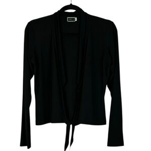 Sympli Classic Jersey Knit Short Open Front Long Sleeve Cardigan Size 6 Black